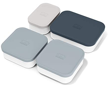 monbento - 4 scatole portapranzo ermetiche con coperchio MB Extra/scomparti per Bento Box MB Original - Ideale per il lavoro/la scuola - senza BPA - Durevole e sicuro - Grigio, Bianco, Blu