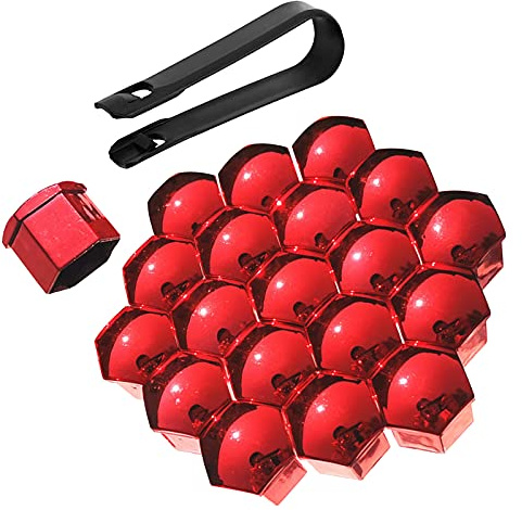 Bseical 20 Stücke Schraubenabdeckung, Radmutter Kappe Universal für Schrauben mit Entfernung Werkzeug Set für Autos, ABS Abdeckkappen für Schrauben KFZ 17mm/19mm/21mm Galvanikprozess (Rot, 17mm)