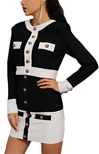 ORANDESIGNE Rock Anzug Damen Business Elegant Set Zweiteiler Rock und Blazer Outfits 2 Teiler Slim Fit Kariert Anzug Anzugjacke Büro Formal Modern Freizeitanzug Streetwear A Schwarz S