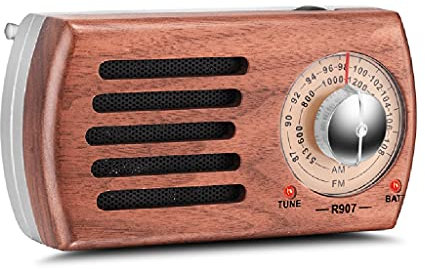Radio Bolsillo portátil Soy FM Radio, Radio Retro Walnut Wood Battery Operado con la Mejor recepción, Mini Radio Retro con Conector para Auriculares de 3,5 mm, 120 * 64 * 33mm