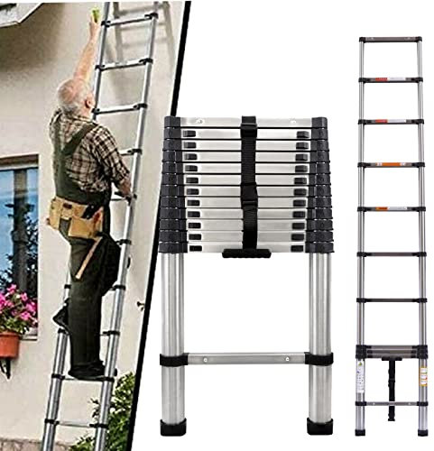 Telescopic Ladder 3.8M Heavy Duty Steel Telescopic Folding Step Ladder Multipurpose Ladder for Home Outdoor Household EN131 Standard 12.5FT