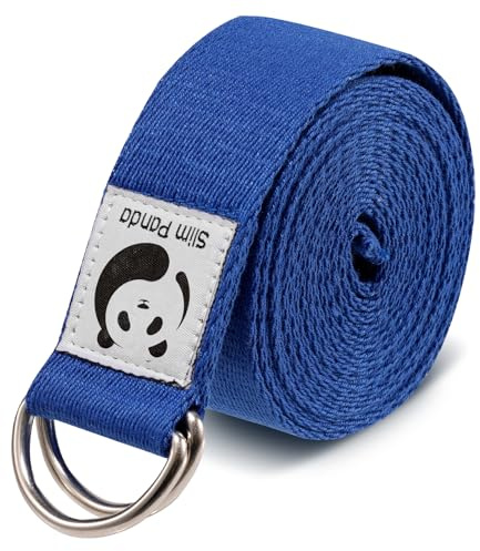 Slim Panda Yoga Belt Pilates Yoga Straps Stretch for Exercise Workout Dance, 100% Cotton Yoga Belt with Safety D Ring Buckles for Stretching, Flexibility(Dark Blue 180CM)