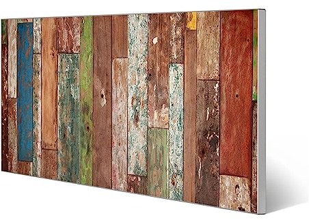 banjado® Magnettafel silber 78 x 37cm / Magnetwand aus Metall/Magnetpinnwand Memoboard/Pinnwand Magnettafel Küche, Büro, Kinderzimmer inkl. 4 Magnete & Montageset Motiv Buntes Holz