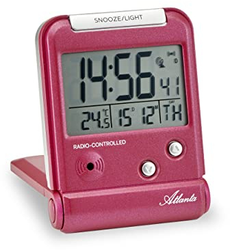 Atlanta Funkwecker Digital LCD-Anzeige Reisewecker mit Klappe Temperatur - 1806/1 (Rot)