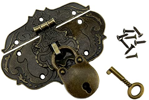 Yocimango Vintage Bronze Ornament Haken Schloss Antik Vorhängeschloss Verschluss Vintage Schnalle Schloss Geeignet für Europäische Schmuckschatulle Dekoration (Bronze) Set