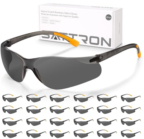 SATTRON Tinted Safety Glasses Bulk 24 Pack, UV Protective Safety Sunglasses for Men Women, ANSI Z87.1 Scratch & Impact Resistant Eye Protection, Ideal for Construction, Shooting, Lab