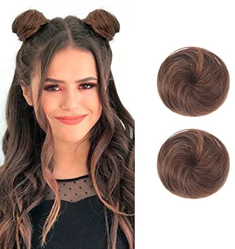 2PCS Mini Claw Fake Buns Rakt Hår Bun Extensions Hår Donut Chignon Clip In Hår Scrunchies