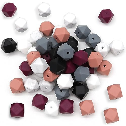 KtbeYTi 48 Stk. 14mm bunte Silikonperlen 6 Farben für DIY Schmuck