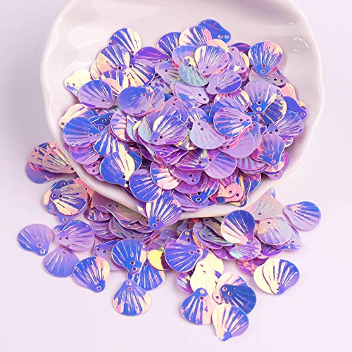 360 Stück Shell Pailletten,Shell Form Pailletten basteln Lose Pailletten Cup Schillernde Spangles Handgemachte DIY Kreative Farbe Perlen Pailletten für Handwerk Hochzeitsdekoration 13mm,Helles Lila