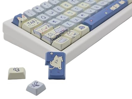 Cmokifuly Custom Keycap for Mechanical Keyboard MDA Profile Key Caps with 148 Keys Dye-Sub,ANSI &Extra Enter Cute PBT Keycaps (Blue Cat)