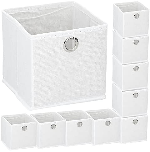 Murago - 10er Set Faltbox ca. 15x15x15 cm Weiß - Würfel Aufbewahrungsbox faltbar Einschub Korb Schubladen Unterwäsche Organzier klappbare Boxen Stoff Regalkorb klein