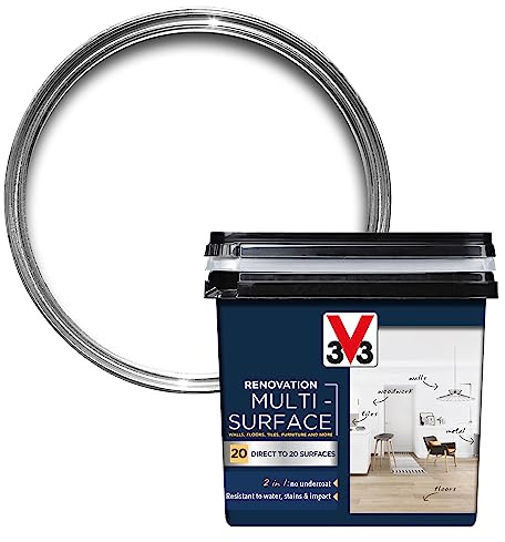 V33 Renovation Multi-Surface Paint, White Satin, 750ml | Direct to over 20 surfaces, No undercoat needed, Water & impact resistant, Ultra durable, Resists flaking & peeling