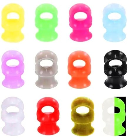 Heuvipens 24pc Solid Candy Color Flesh Tunnel Flexible Silicone Double Flare Saddle Ear Stretcher Plug Set 6-25mm