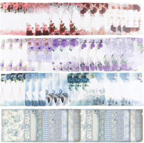 GORGECRAFT 75 Stück 4 Stile Scrapbooking-Papier Transparenter Hintergrund Dekoratives Papier Blumen-Serie Scrapbook-Zubehör Ästhetische DIY-Bastelsets Grußkarten-Hintergrund Papiermagazin