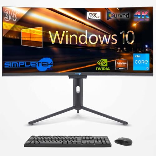 SIMPLETEK - PC ALL in ONE 34 4K Wide 165Hz Core i3 | Windows 10 | GPU Dedicata GTX1650 da 4GB | 16GB RAM SSD 480GB | Webcam Integrata 5MP | Gaming Computer | WiFi6