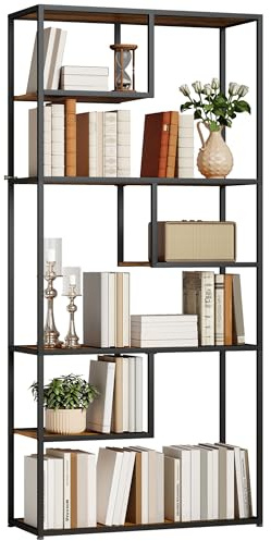 HOMCOM 6 Tier Bookcase, Industrial Display Shelf, Standing Storage Shelf, 34x83x180cm for Study, Office, Living Room, Bedroom, Rustic Brown and Black