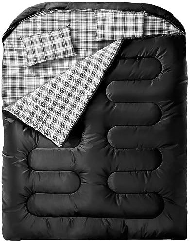 MEREZA Flanell-Doppelschlafsäcke für Erwachsene, 2-Personen-Schlafsäcke für Herren, Camping, XL, Queen-Size-Größe, 2-Personen-Schlafsack für kaltes Wetter, warm, wasserdicht, mit Kompressionssack