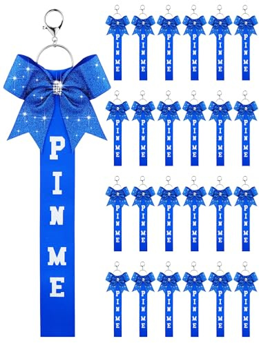 Landical Cheer Pin Me Ribbon Cheerleader-Band, Schlüsselanhänger mit Strass-Schleife für Cheerleader-Tasche, Rucksack, Blau, 24 Stück