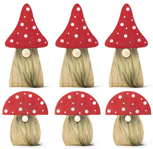 Blümelhuber 6 Pilz Deko Figuren - Wichtel Frühling für Feen Garten - Herbstdeko - Beige Deko Tisch Holz Deko Tisch