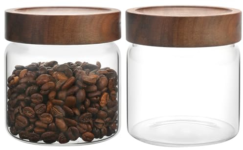 Foyofly Glass Jars with Lid Spice Jars With Screw Wooden Lids Airtight Kitchen Storage Jar Canister for Sea Salt Paprika Herbs Cinnamon Coffee Seasoning Fermenting Pickling