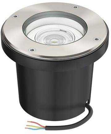 ledscom.de Boden-Einbauleuchte BOFU für außen, IP67, schwenkbar, edelstahl, 150mm Ø, inkl. 7,6W LED Lampe 1103lm, 33°, warmweiß