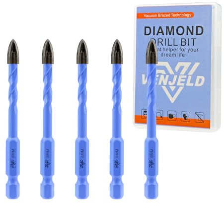 VENJELD Juego de Brocas para Mampostería - 6mm 5 Piezas Taladro Carburo para Madera Plástico Cerámica Hormigón Mármol - Vástago Hexagonal de Cambio Rápido con Estuche