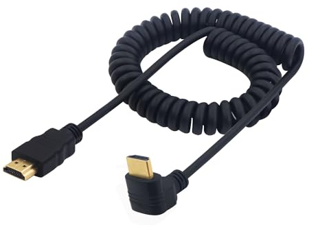 LANMINGLEL Right Angle HDTV Coiled Cable, 90 Degree Down Angle HDTV Male Spring Spiral Cord High Speed Supports 4K 60Hz 1080P Compatible for TV PC Laptop (Down Angle)