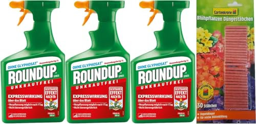 3 X 1l Roundup EXPRESS Spray + 30er Gartenkrone Düngestäbchen