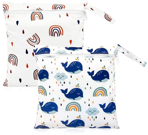 beifon 2 Stück Wetbag Kindergarten Groß, Wickeltasche wasserdichte Windeltasche Nasstasche, Wiederverwendbare Wet Bag mit Reißverschluss, Windelbeutel Dry Bag für Reisen Unterwegs (Mehrfarbig B)