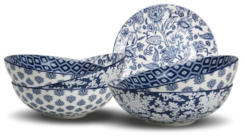 Artime Lot de 6 Assiettes Creuses Bleues et Blanches, Vaisselle avec Motifs, Assiettes en Porcelaine, Assiettes Adaptées au Lave-vaisselle et Micro-onde