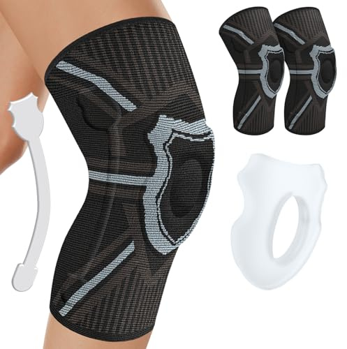 KICQOM Knee Support Brace 2 Pack,Knee Brace Compression Sleeve for Men and Women,for Arthritis,Ligament Injury,Meniscus Tear,Joint Pain,MCL,ACL,Tendonitis,Sports,Running,Squats(XL)