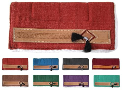 NETPROSHOP Pony Western Pad mit weichem Webfell und Lederverzierung, Rückenlänge ca. 62 cm, Farbe:Kaminrot
