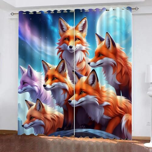 Generisch Vorhang Blickdicht Tiere Fuchs 2 Stück H 245Cm X B 140Cm,Gardinen Kurz Modern Fenster Mit Ösen,Verdunklungsvorhänge Lichtundurchlässig Kinderzimmer,Kinder Vorhang Verdunkelung,B5