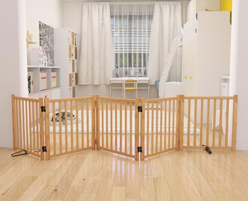 YOCAN Non-Painted Wooden Freestanding Dog Gates -5 Panels L:115 H:23