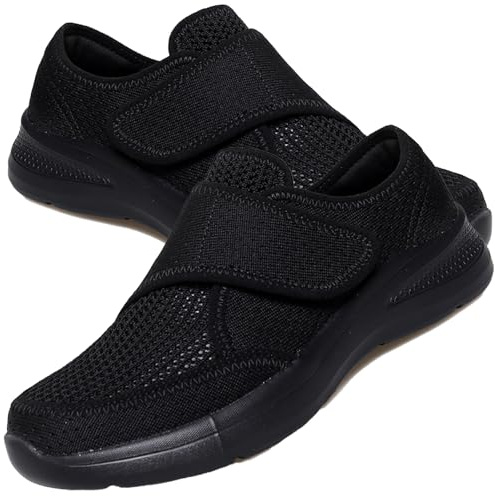 AEHO Chaussure pour Diabetique Chaussure Anti Chute Femme Anti DéRapant Facile à Mettre Chaussons Pieds Gonfles Femme Chaussons Extra Large Femme,Noir,39 EU