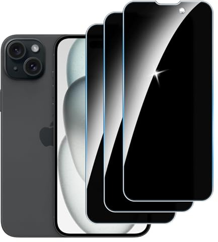 [3 Stück] Sichtschutzfolie für iPhone 14 Pro Max/iPhone 15/16 Plus Panzer Schutz Glas,9H Härte Sichtschutz, Frei von Kratzern Folie,Ultrabeständig,Frei von Kratzern, [Anti-Spion]Privacy Displayschutz