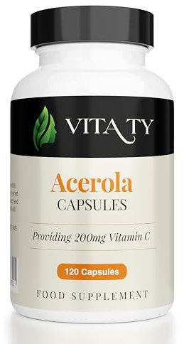Natural 200mg Vitamin C from Acerola Cherry Extract - 120 Vegan Capsules, Whole Food Source Supplement