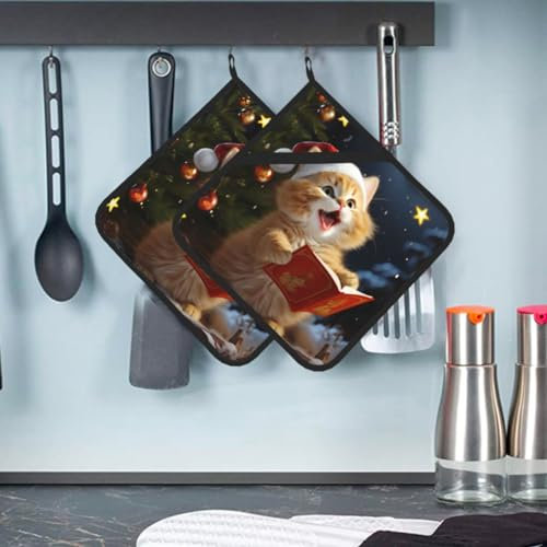 2 presine con tasca a forma di simpatico gatto cantare canti natalizi presine per cucina presina resistente al calore in spugna sottobicchiere forno guanti da forno guanti da forno per cottura 20 x 20