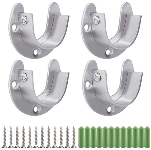 Supporto Asta Armadio a Forma di U, 4 Pezzi Supporto per Tubo Rotondo in Acciaio Inox per Asta Tenda Doccia Supporto con Viti (32 mm)