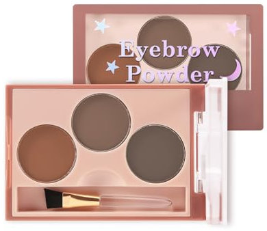 Boobeen Paleta de maquillaje de cejas en polvo de 3 colores, kit para dar forma a las cejas, pincel biselado para cejas, crea cejas 3D perfectamente perfiladas