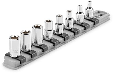 TEKTON 1/4-Zoll-Antrieb Außenstern-Steckschlüsselsatz mit Schiene, 8-teilig (E4-E12) | SHD90115