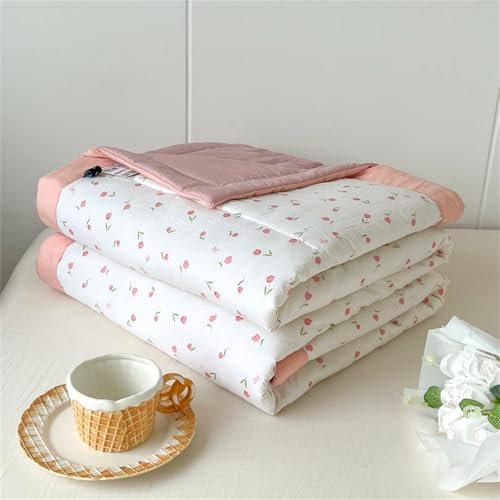 Highdi Copriletto estivo reversibile, traspirante, leggero, sottile, morbido, delicato sulla pelle, in microfibra, per divano, singolo (fiori, 200 x 230 cm)