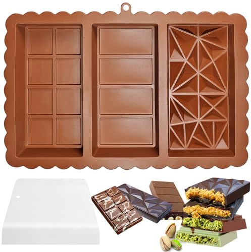 Chocolate Bar Mold - Non-Stick & Easy to Release Chocolate Molds, Food Grade Silicone Deep Mold for Dubai Pistachio Chocolates, Candy, Snacks, Desserts, Resin Art, Dishwasher Safe