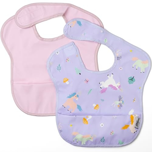 BABATÉ Grembiule Pappa Bavaglino Impermeabile Smanicato per Svezzamento, Set 2 Unità, Plastificato