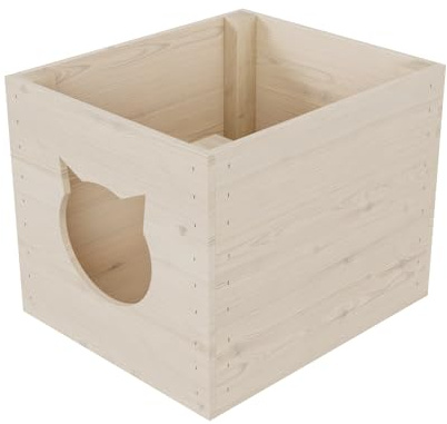QLS Casa de gato caja de madera de pino 33 x 38 x 29 cm sin tratar