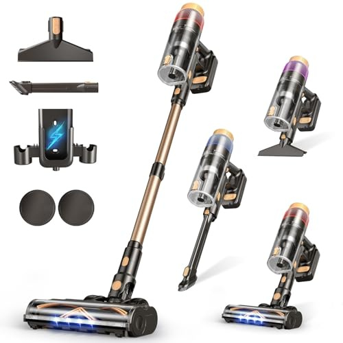 VBUOO Cordless Vacuum Cleaner, 580W 48KPA 70 Mins Vacuum Cleaners for Home, Self-Standing Stick Vacuum with Touch Screen, Wall Mount Charge, Ultra High-Power Brush for Pet Hair/Plush Carpet/All Floor