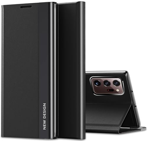 Handyhülle für Samsung Galaxy Note 20 Ultra Hülle View Flip Case | Luxus Galvanisierungs Extra Dünn Handytasch Case | Sichtfenster Stoßfest 360 Grad Schutzhülle 6,9 Zoll (Schwarz)