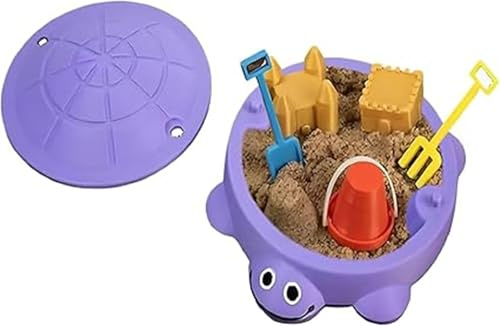 Mini Turtle Sandbox Desk Toy – Soft Sand and Small Tools, Outdoor Play Equipment and Desktop Decor, Stress Relief Novelty Gift for Adults and Kids at Home and Office (Purple)