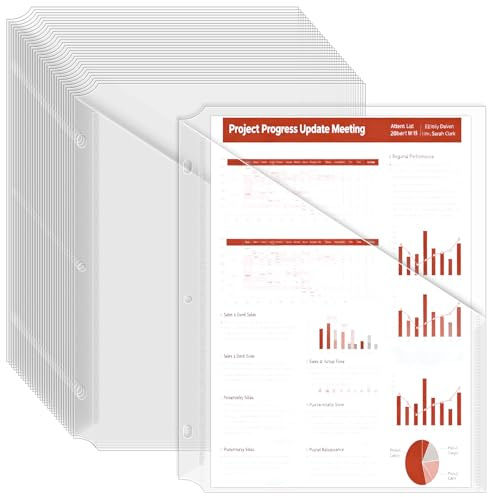 Fyess 15Pack 3 Hole Punch Clear Plastic Document Folders,Organized Up Poly Translucent Slash Slash File Jacket US Letter/ A4 Size 18C(1.8mm),L-Tape Transparent Document Folders Copy Safe Pockets