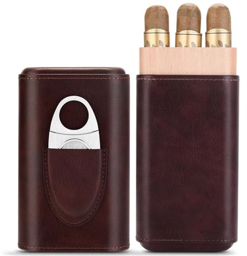 Scatola Per Sigari Portatile Humidor for sigari con custodia in pelle umidificante(Brown)